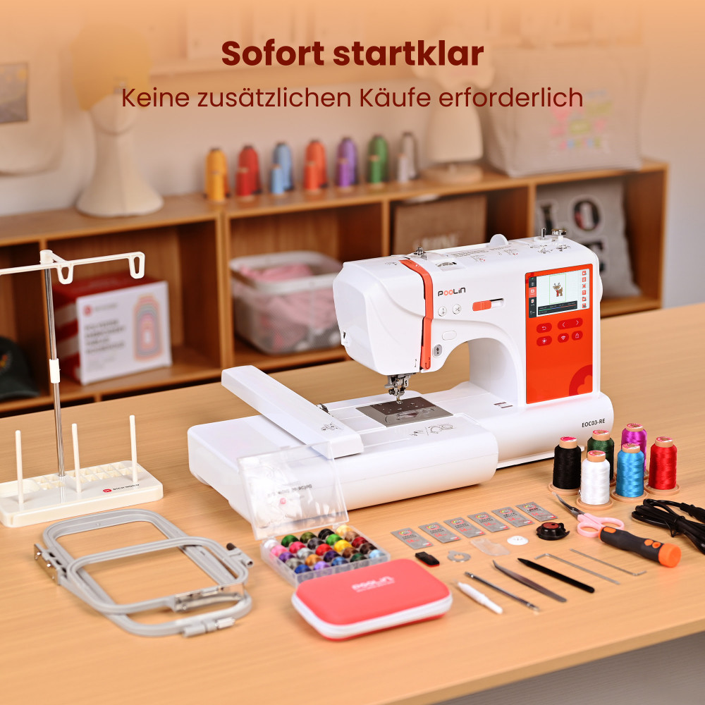 PooLin EOC03 Stickmaschine – WLAN & Touchscreen Stickmaschine 10 x 23,5 cm