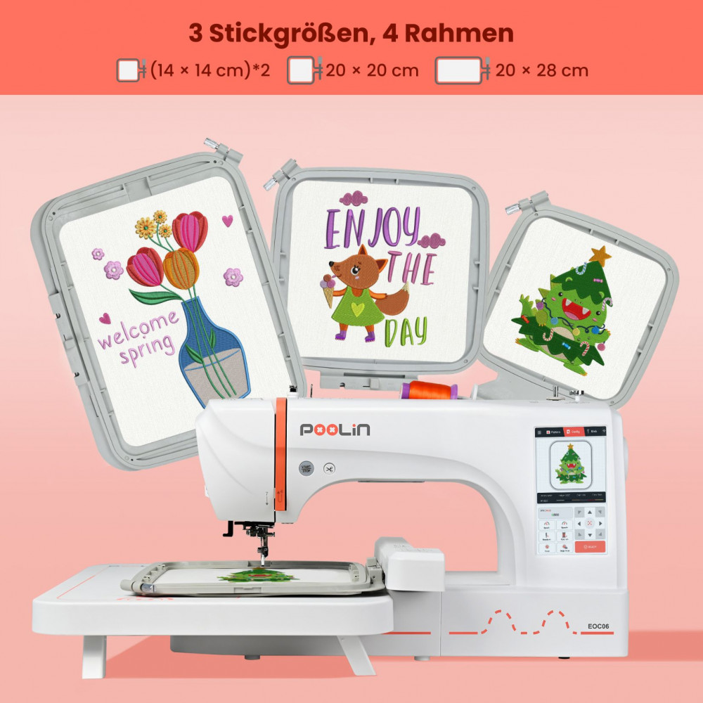 PooLin EOC06 – Stickmaschine mit 20 × 28 cm Stickfläche, WLAN & 7" Touchscreen