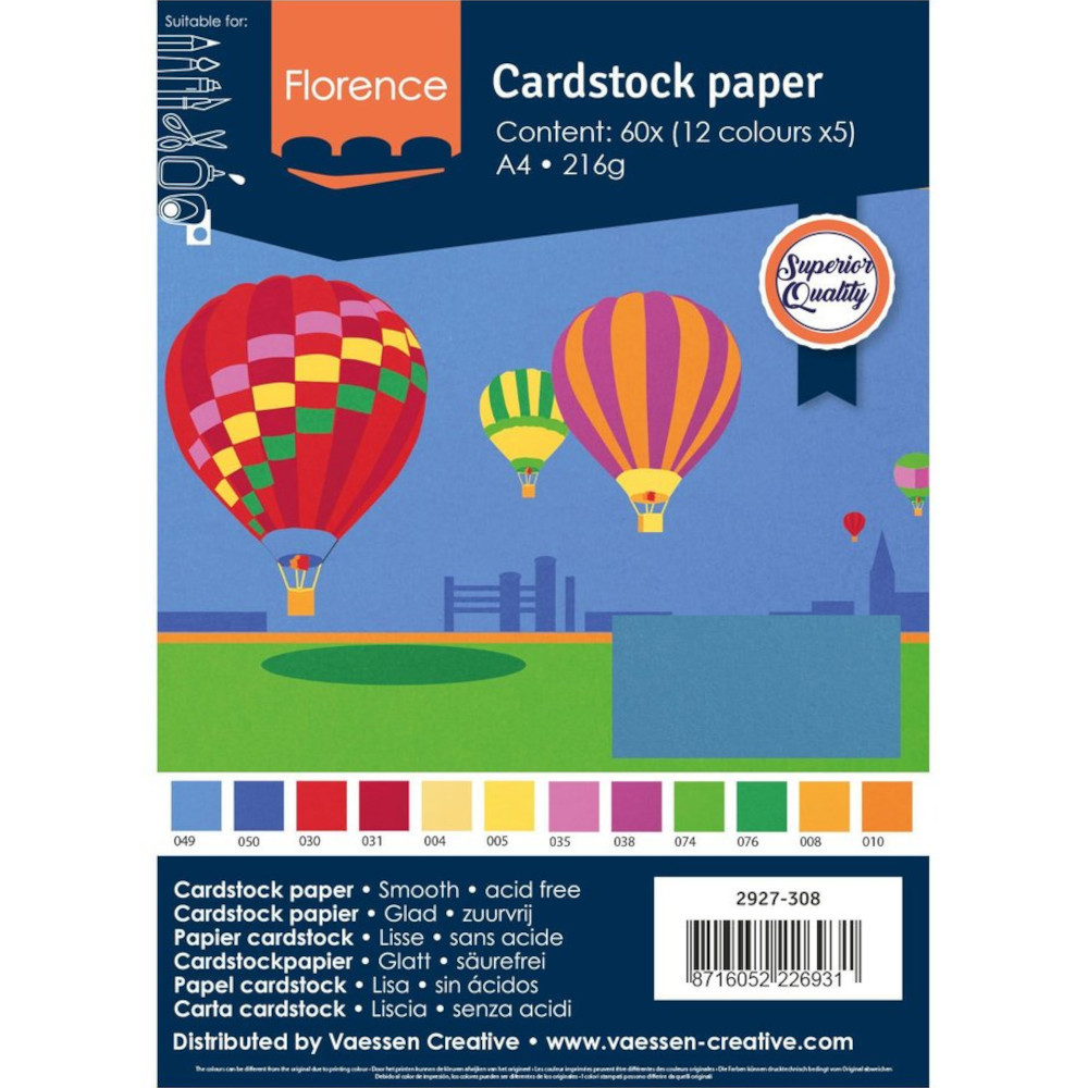 Preview: Florence Cardstock Papier Basic DIN A4 (216g) - 60er Pack