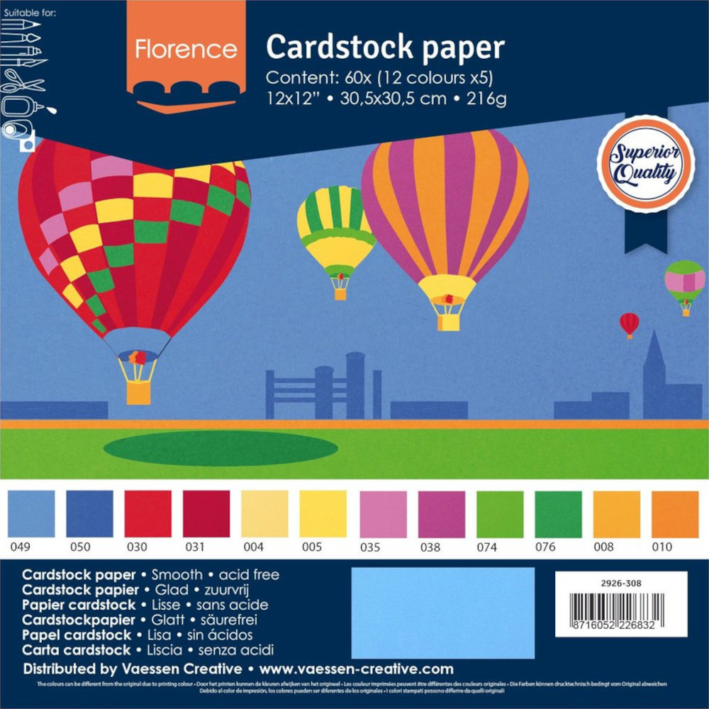 Preview: Florence Cardstock Papier Basic 30,5x30,5cm (216g) - 60er Pack