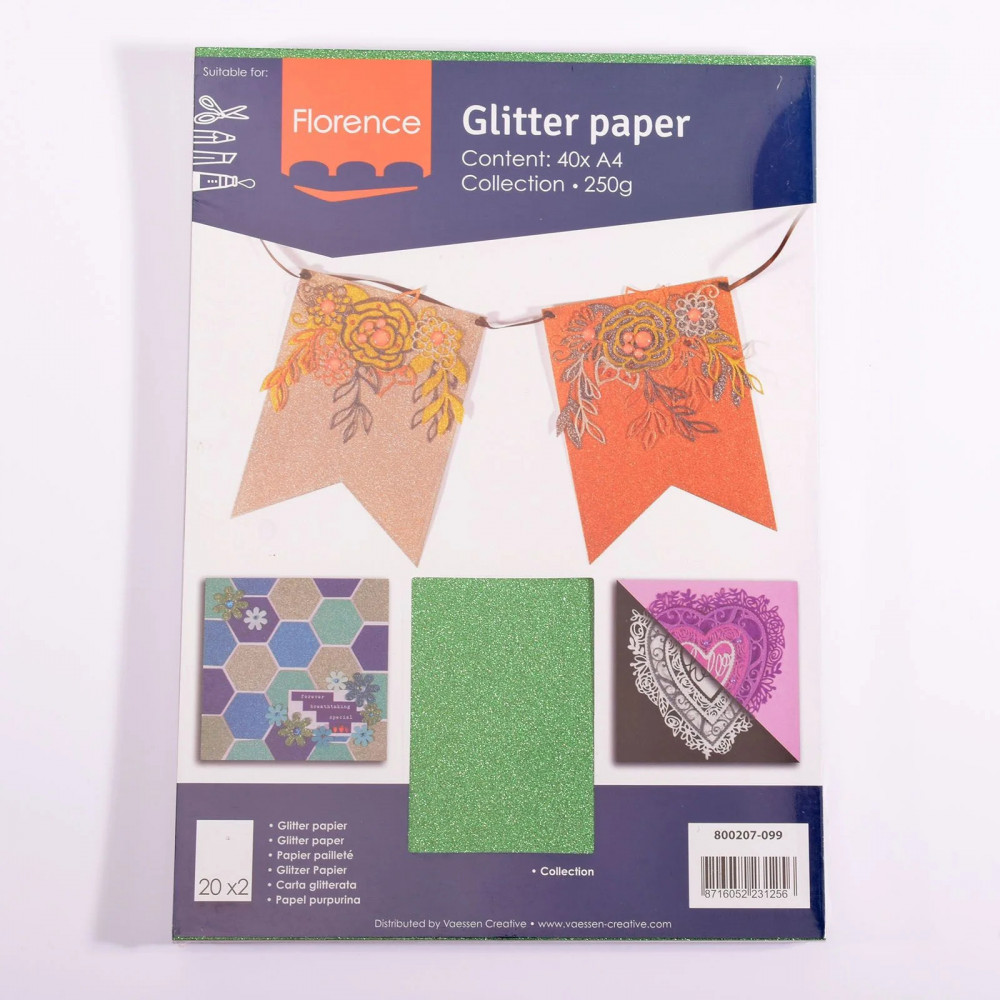 Florence Cardstock Papier Glitzerpapier DIN A4 (216g/m²) - 40er Pack